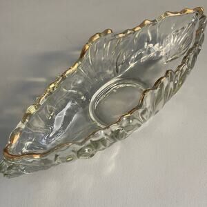 Jeannette Glass Gondola Centerpiece Mid-Century Art Deco Bowl with Gold Trim